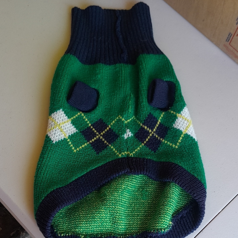 Green and Navy Argyle Dog Sweater